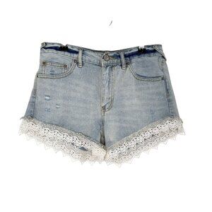 Free People Distressed Denim Lace-Trim Shorts, 26
